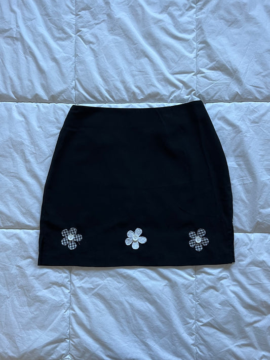 Black Button Flower Mini Skirt