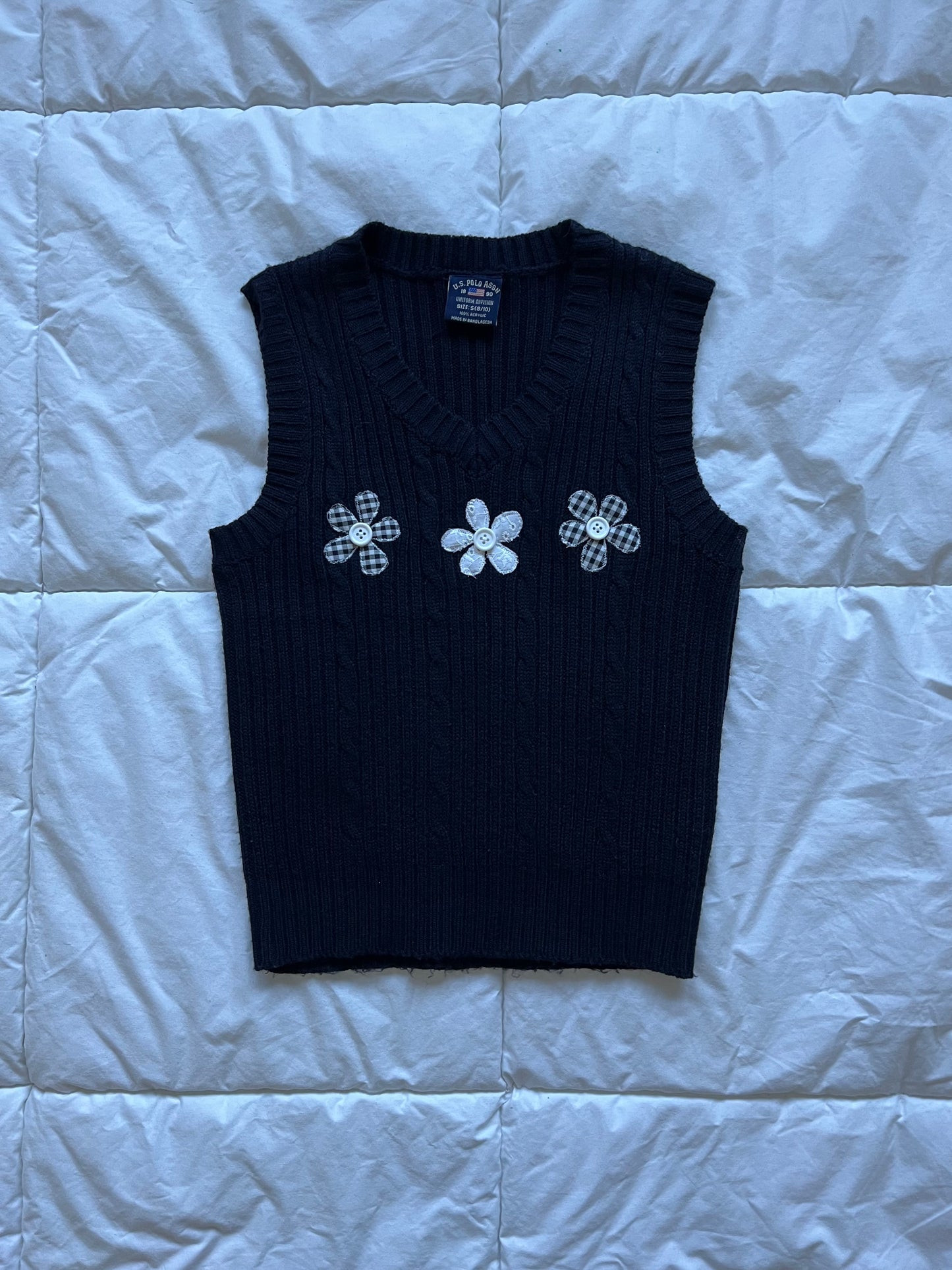 Navy Button Flower Vest