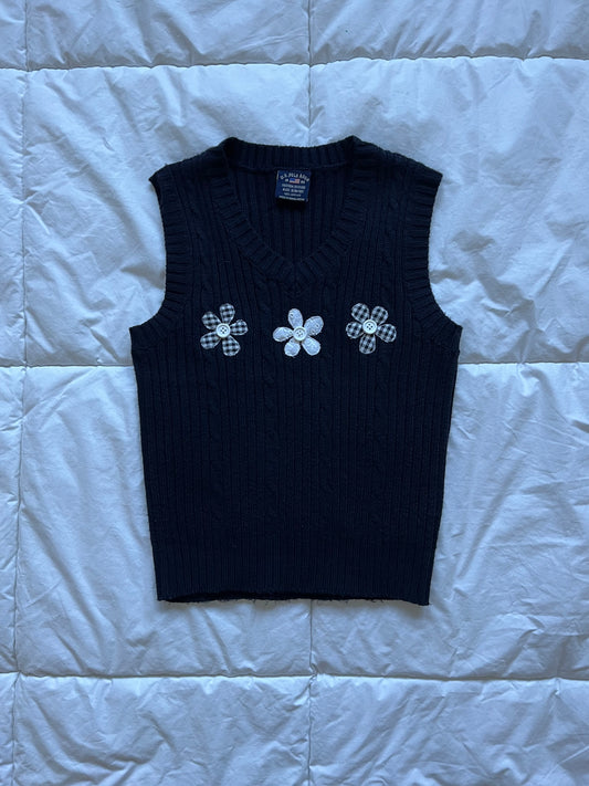 Navy Button Flower Vest